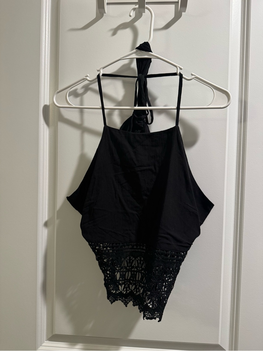 American Eagle Outfitters Black Crochet-Hem Halter Crop Top